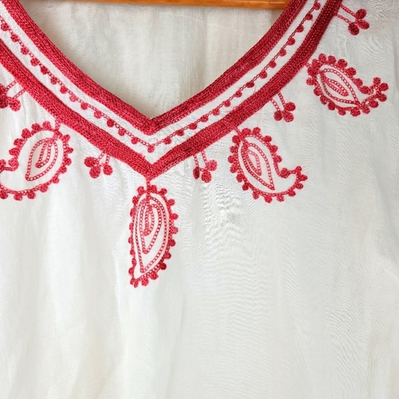 LUCKY BRAND TOPANGA DAYS BOHO White‎ and Red Embroidered Pesant Tunic/Top/Blouse - Picture 8 of 11